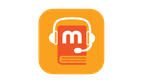 dark orange book with white m and white headphones